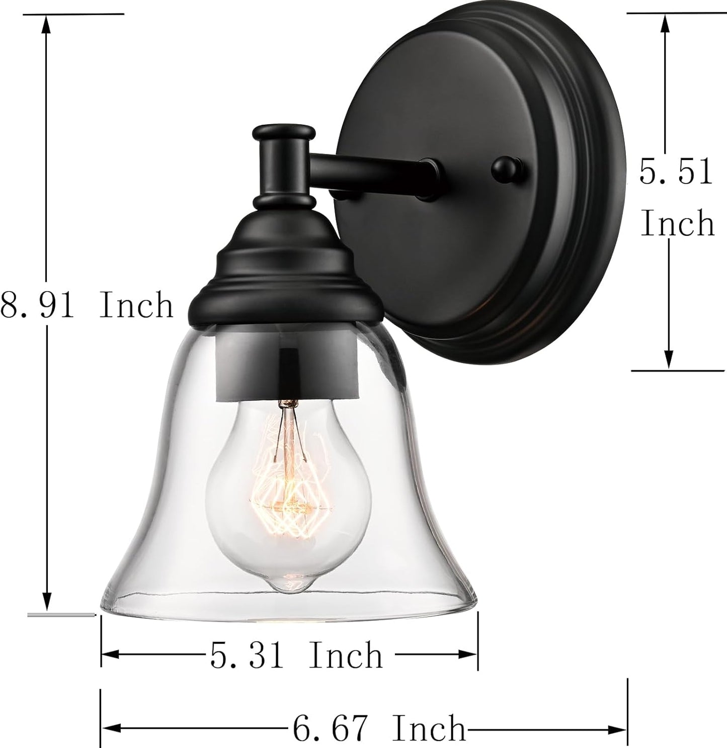 Moder 1-Light Black Wall Sconce Clear Glass Bell Shape Light Fixtures for Farmhouse, Bathroom, Living Room, Stairway Set of 2