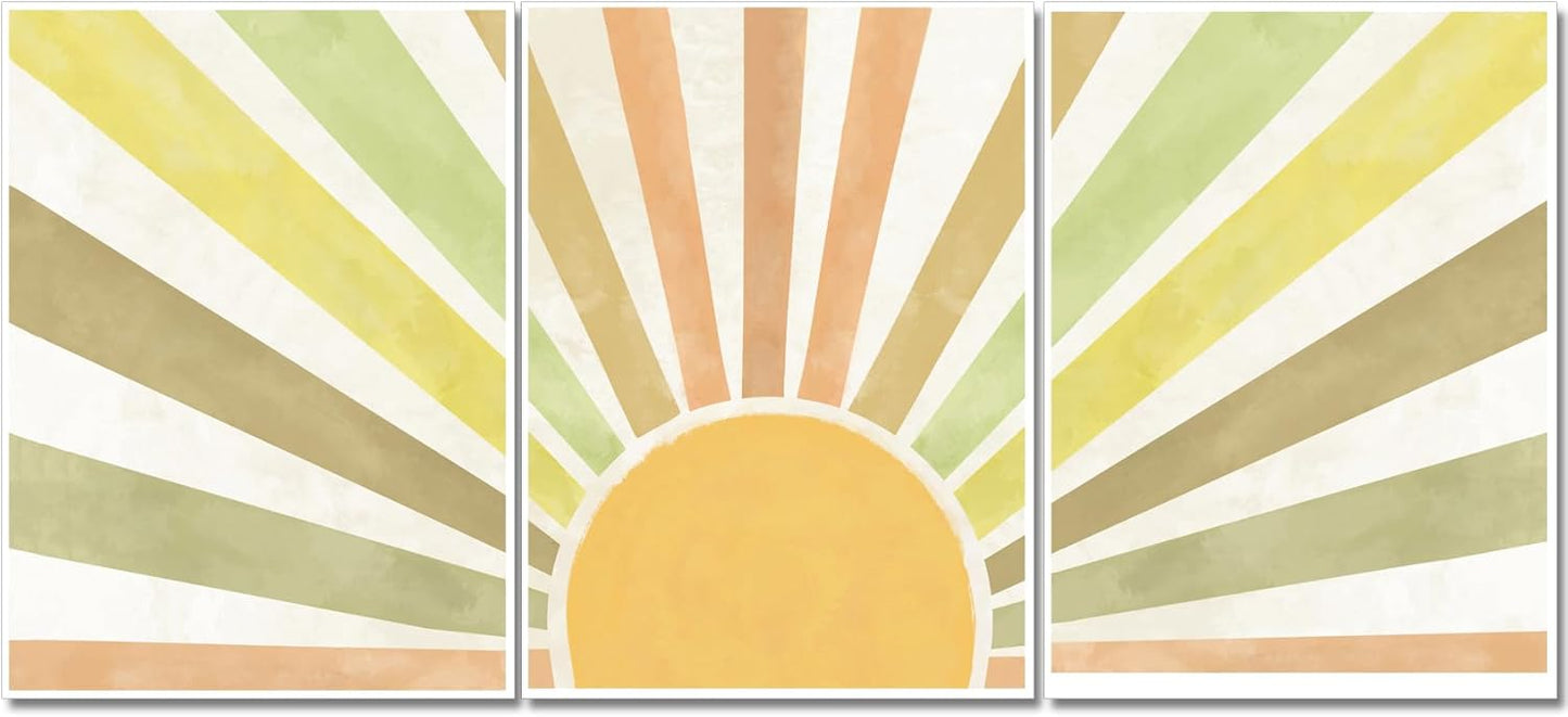 Marllifenney Boho Sun Canvas Wall Art Posters Sun Rising Wall Decor Pictures Sunshine Geometric Line Paintings Prints Home Decor for Living Room Bedroom Office 12x16 Inch Unframed