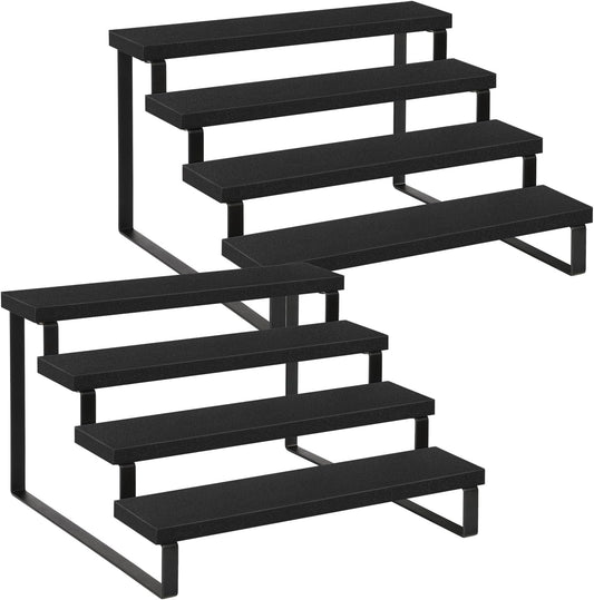 YINMIT Wooden Display Riser Stand, Tiered Perfume and Cologne Organizer Stand, 4 Tier Spice Rack Organizer, Rustic Display Shelf for Candles (4 Tier,2Pack,Black)