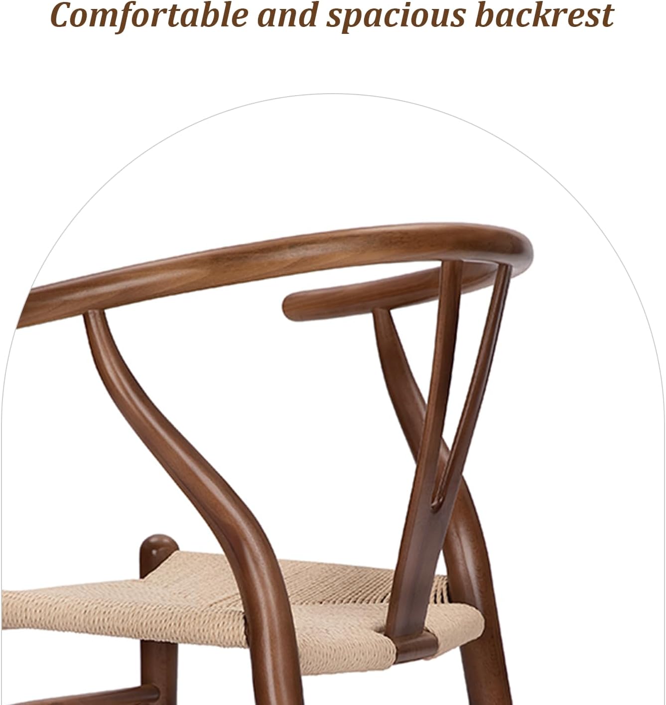 Wishbone Chair Natural Solid Wood Dining Chair/Hans Vegner Y Chair Rattan and Wood Accent Armrest Chairs Set of 4(Ash Wood - Walnut)