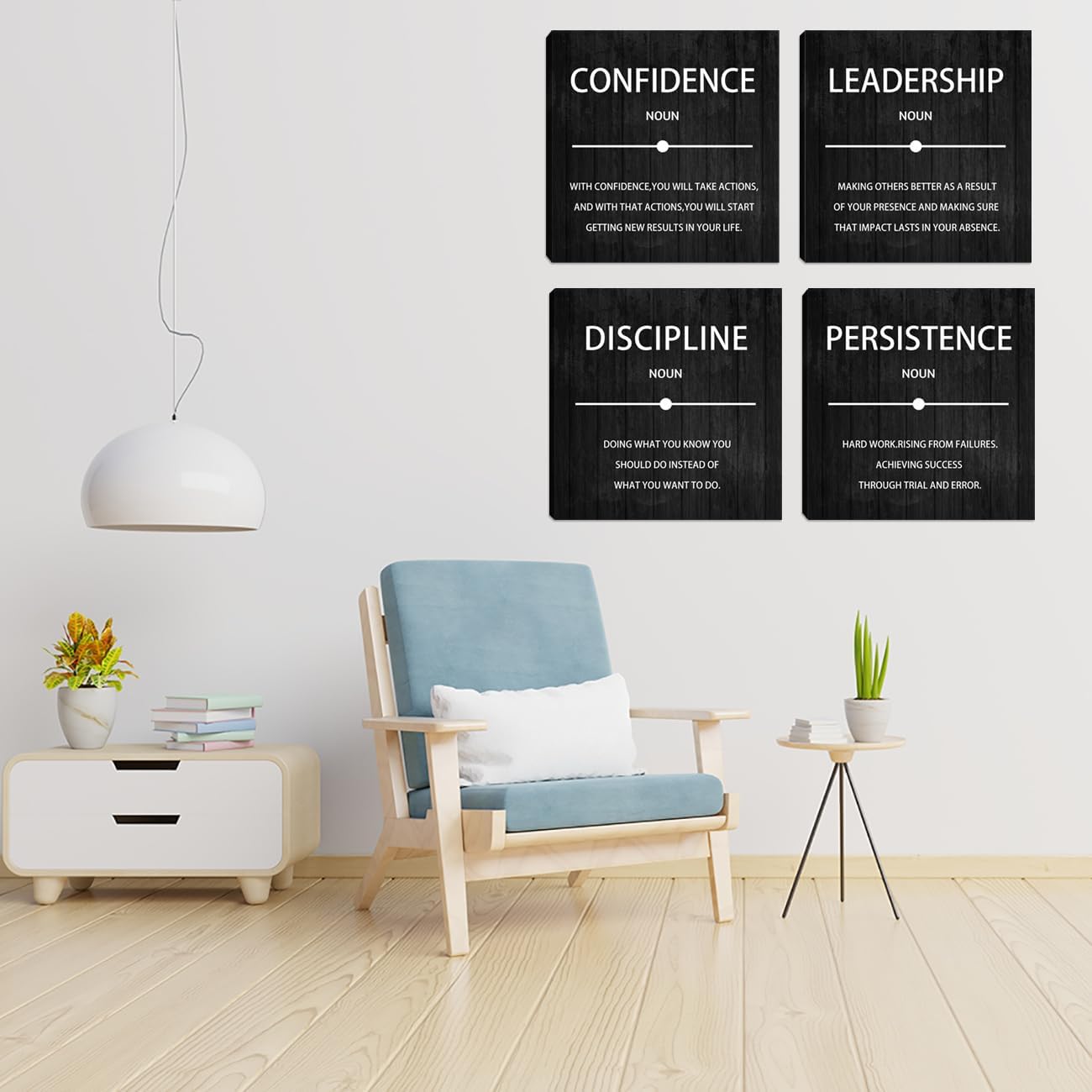4 Pieces Motivational Wall Art Inspirational Office Quotes Wall Decor Success Quotes Wall Decor Artwork for Living Room Bedroom Home Office Wall Decoration Artwork 12”X12”X4