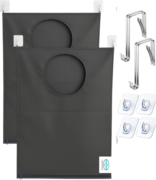 Hanging Laundry Hamper Bag – Space-Saving Dirty Clothes Storage with Free Adjustable Stainless Steel Over-the-Door Hooks & Suction Cup Hooks – Ideal for bathrooms, bedrooms & dorms (2, Gray)