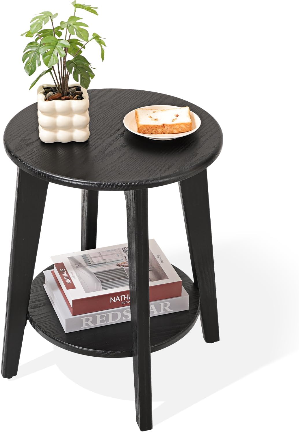 Side End Table Round Black Beside Table Sofa Table Nightstand Modern End Table 2-Tier Small Accent Tables Great for Small Spaces Living Room Bedroom