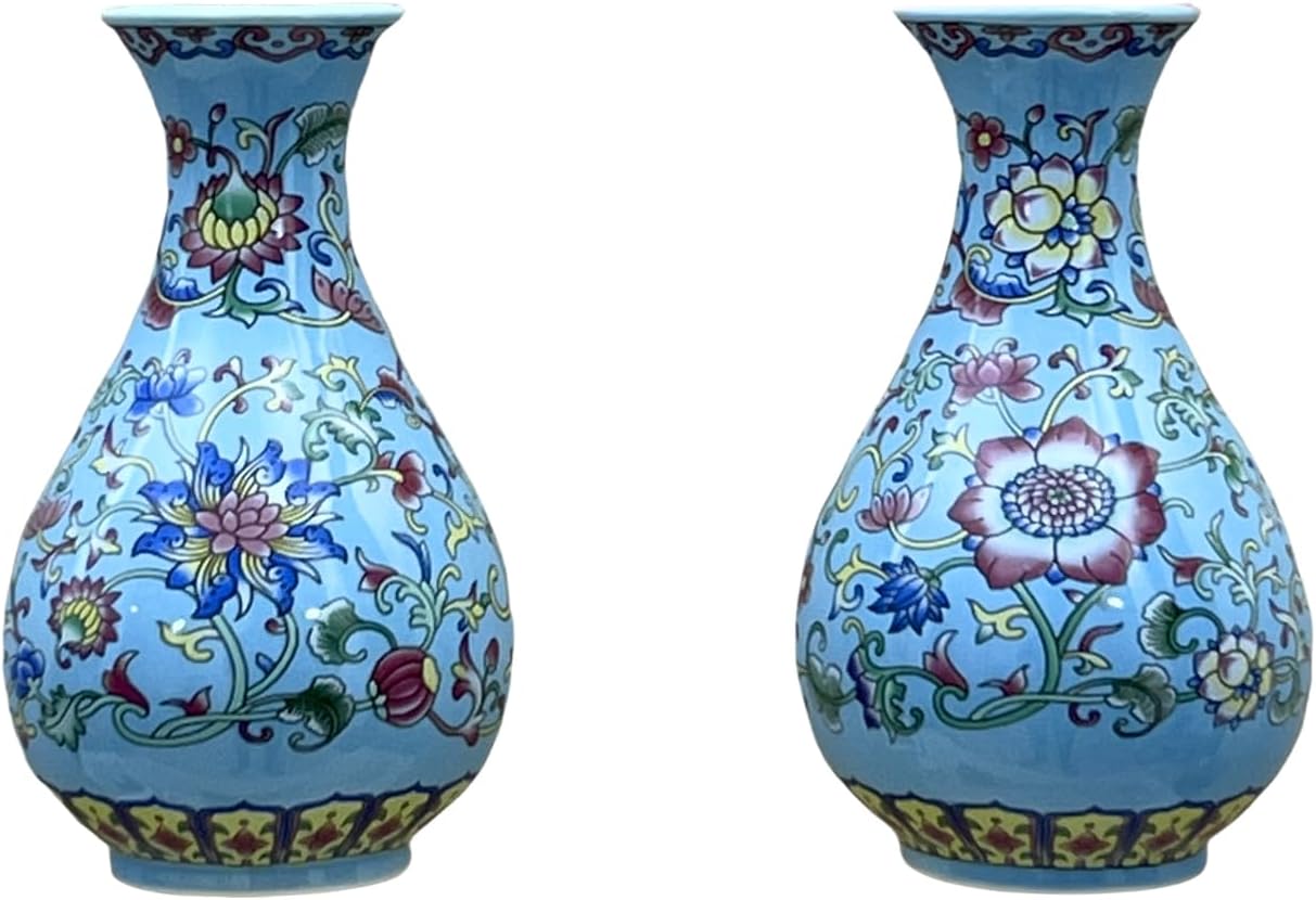 Set of Two Handmade Chinese Blue & White Porcelain Wall Mounted Vases – Chinoiserie Ceramic Flower Vase for Indoor Home Décor, Wall Hanging Vases for Living Room & Bookshelf