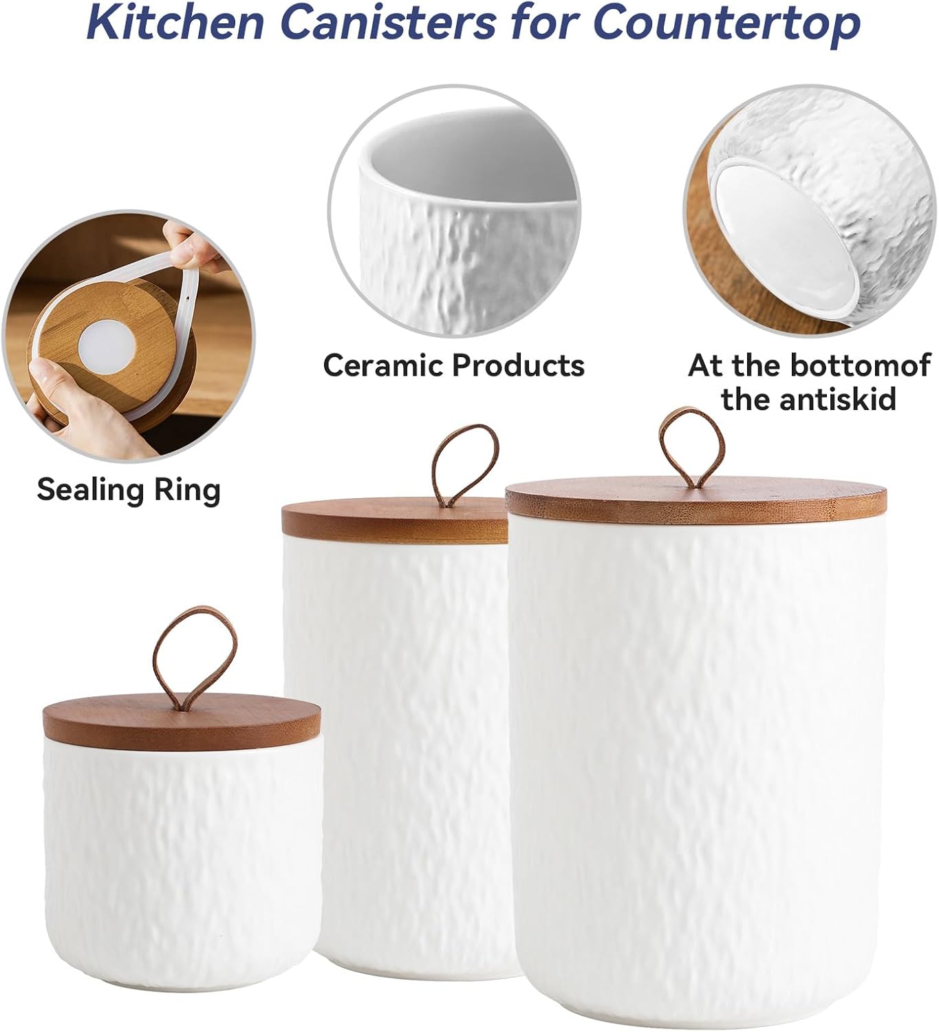 Kitchen Canisters for Countertop, Ceramic Coffee Canisters with Airtight Lids Food Storage Jars Sugar Container for Kitchen Counter Tea, Coffee Beans, Spice (#001White-27oz/800ml)