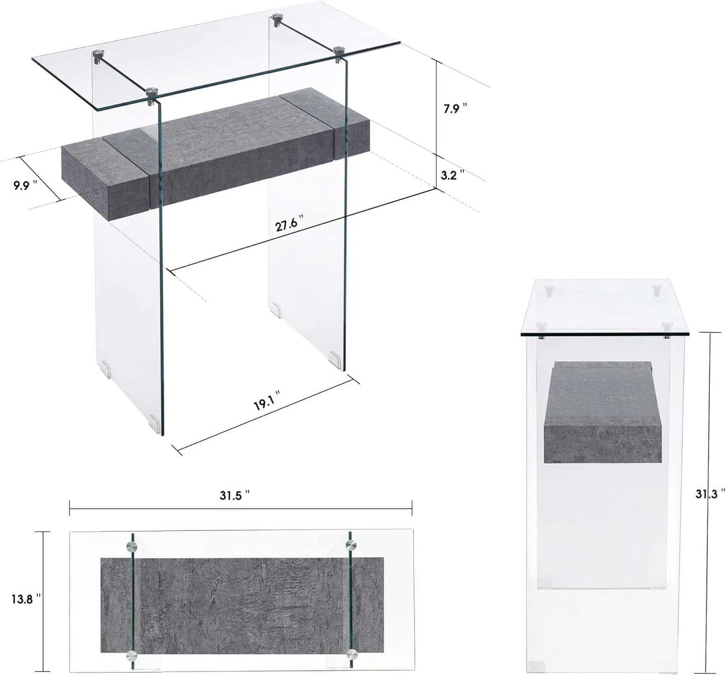 ivinta Narrow Glass Console Table with Storage, 31.5'' Modern Entryway Table with Storage Shelves for Living Room, Hallway, Foyer, Bedroom 5103 (Gray)