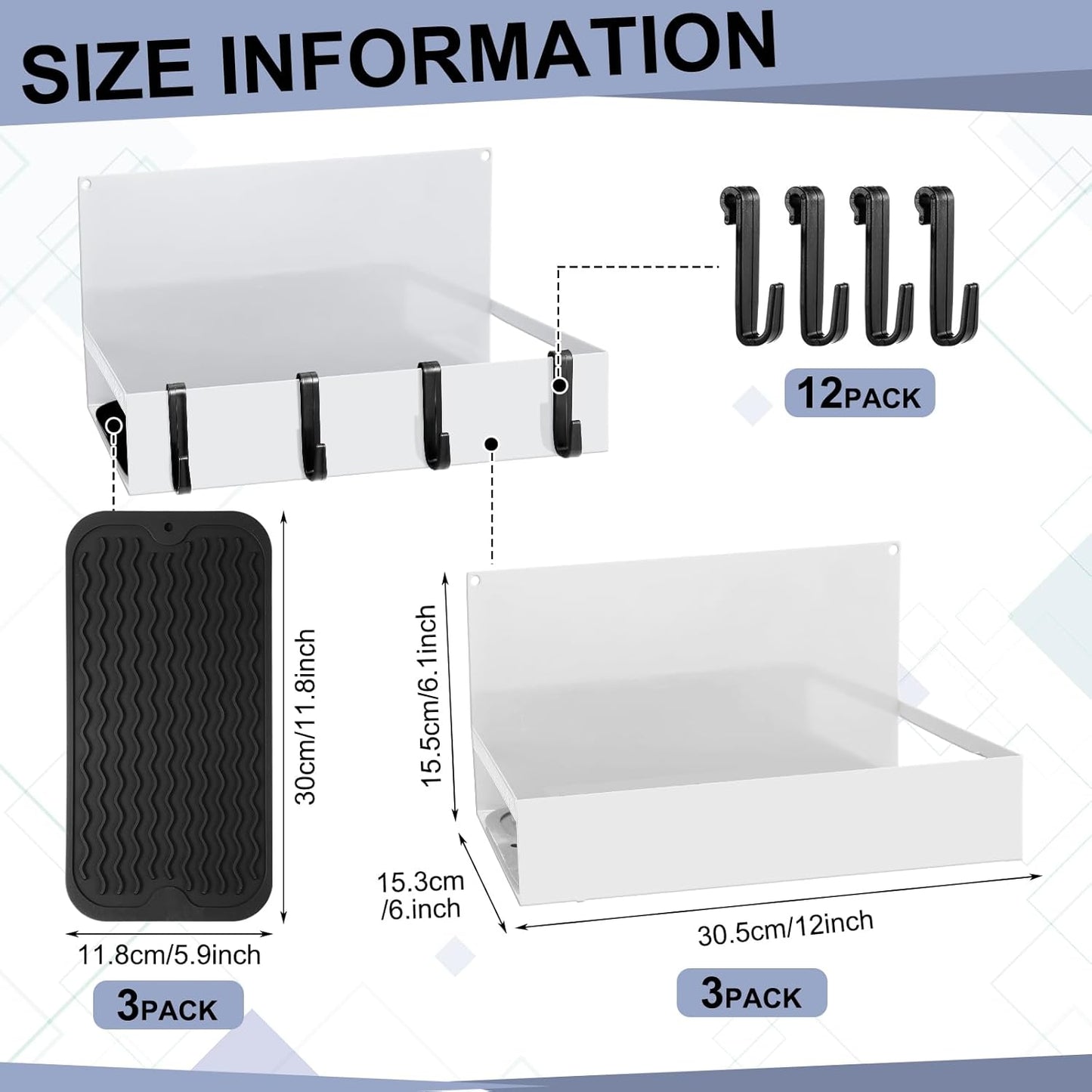 3 Pack Magnet Garage Organizer Magnetic Spice Rack for Refrigerator 20 lb Capacity Shelf Hanging Heavy Duty Magnetic Fridge Side for Organize Garage Tools (White)