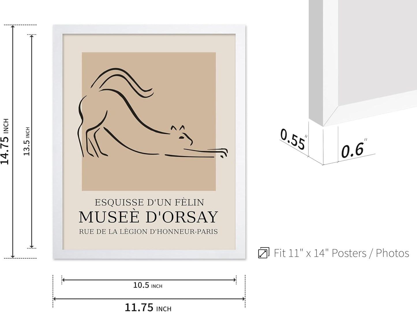 Poster Master Vintage Poster - Retro Minimalist Print - Gift for Artist, Housewarming - Cat, Line Drawing, Sketch, Abstract - Wall Decor for Living Room, Bedroom, 11x14 White Framed