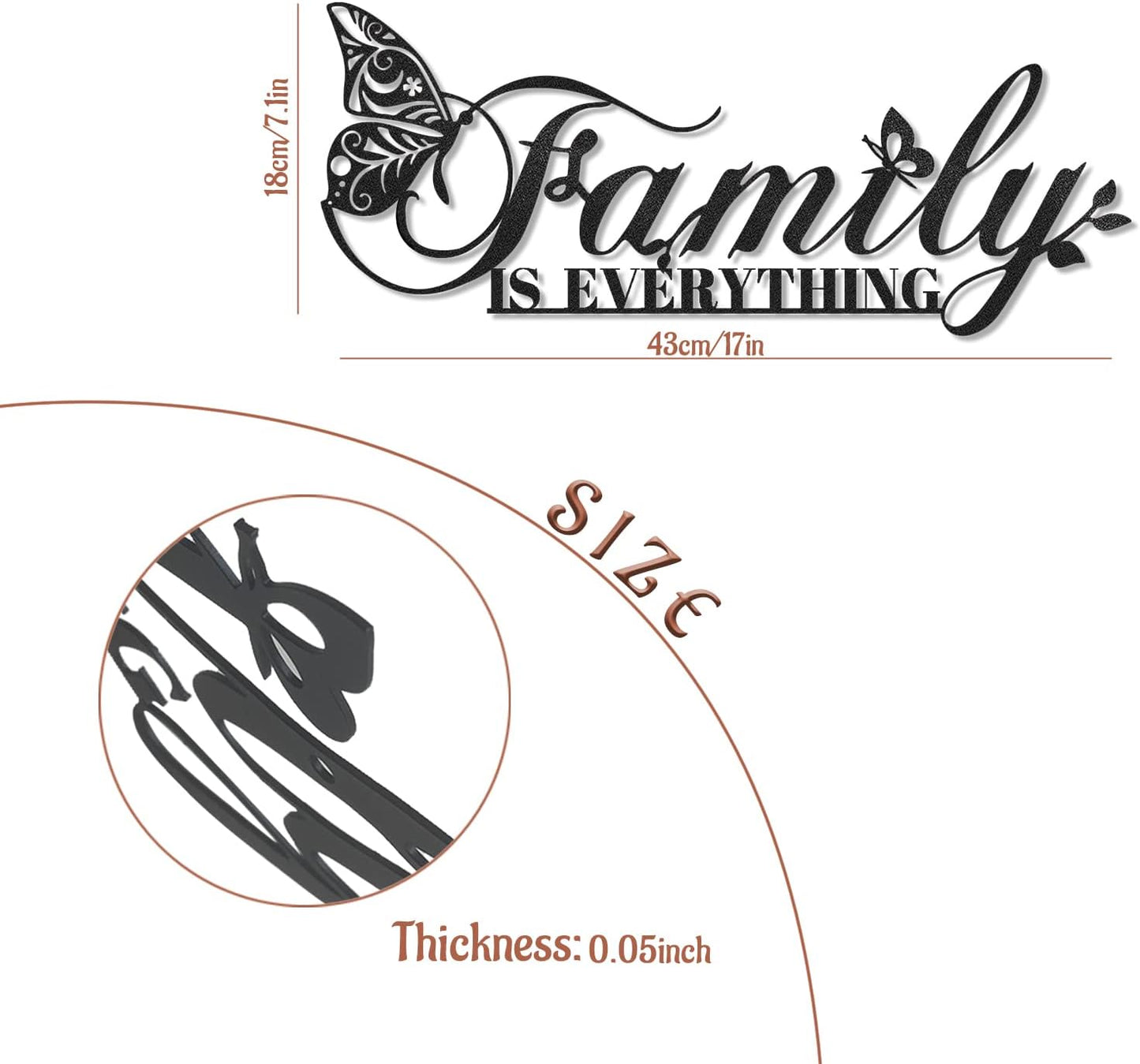 Family Signs Metal Wall Decor, Oppro Family Is Everything Word Sign with Butterfly for Home Decor, Black Art Plaque Letters for Living Room, Dining Room Bedroom Housewarming Mother's Day Father's Day Gift , 17”x6.3”