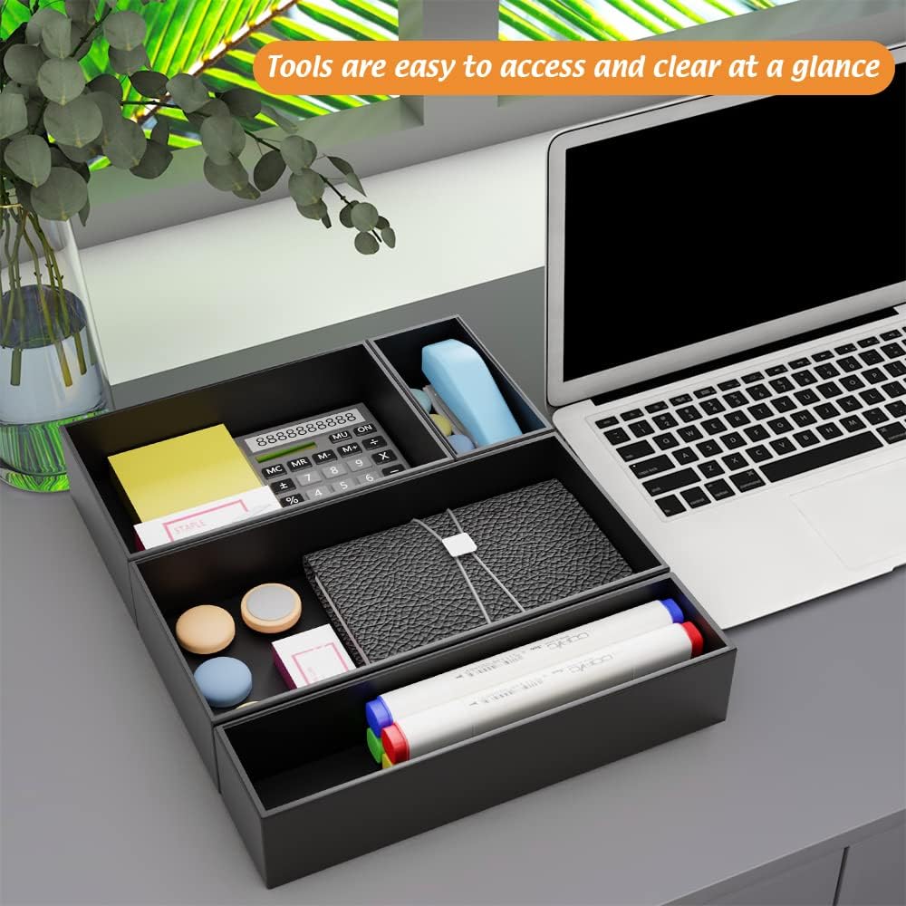 Black Bamboo Drawer Organizer - Silverware&Utensil Holder Organizer for Kitchen Drawers, Multi-Use Drawer Dividers Boxes for Bathroom Counter，Cabinet, Garage, Office Desk, Makeup, Jewelry (12"3"2.5")