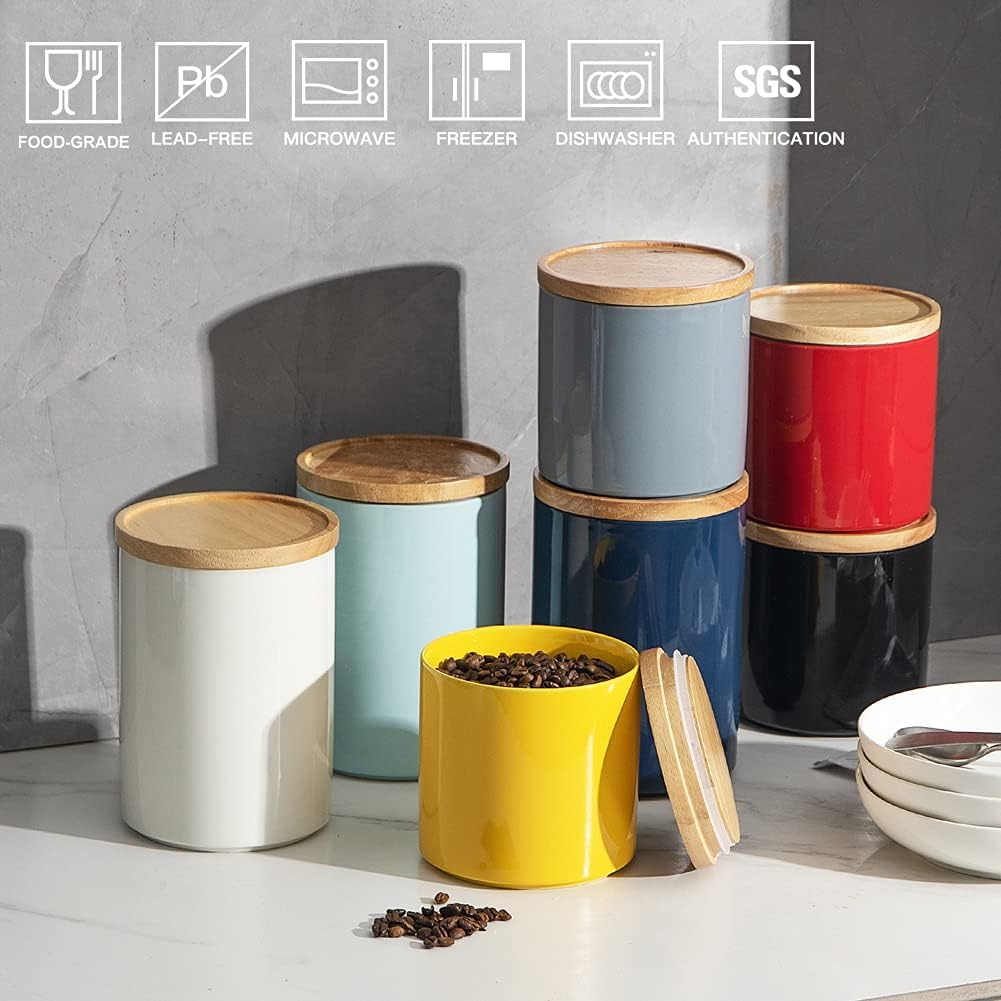 Sweejar Kitchen Canisters Ceramic Food Storage Jar, Stackable Containers with Airtight Seal Wooden Lid for Serving Coffee Bean, Flour, Tea, Spice and More - 39 Fl Oz (Red)