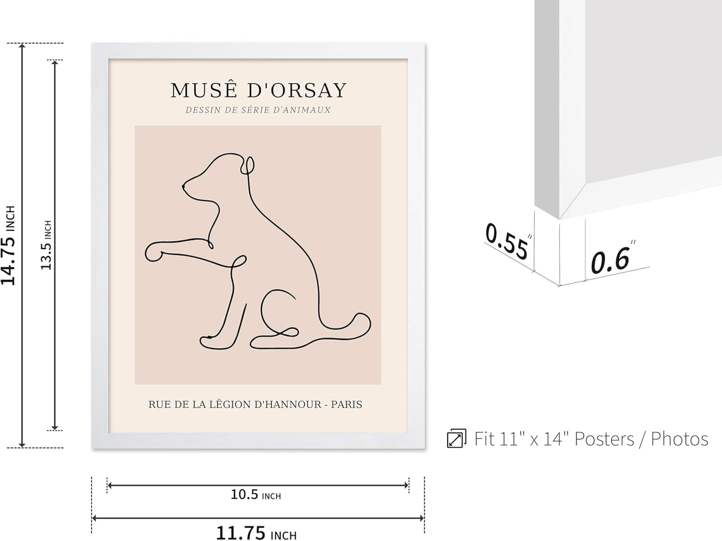 Poster Master Vintage Poster - Retro One Line Dog Drawing Print - Dog Art - Minimal Gift for Men, Women, Animal Lover - Abstract Wall Decor for Home, Office, Bedroom, 11x14 White Framed