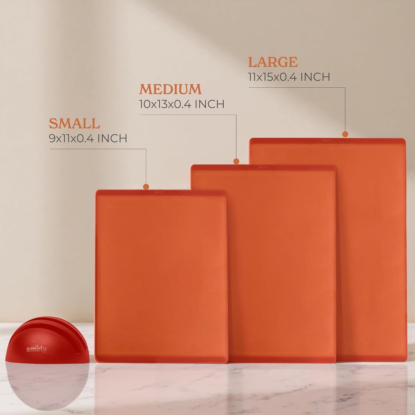 SMIRLY Plastic Cutting Board Set with Holder 3 Pieces, Non-Slip Dishwasher Safe Chopping Boards for Kitchen, Orange