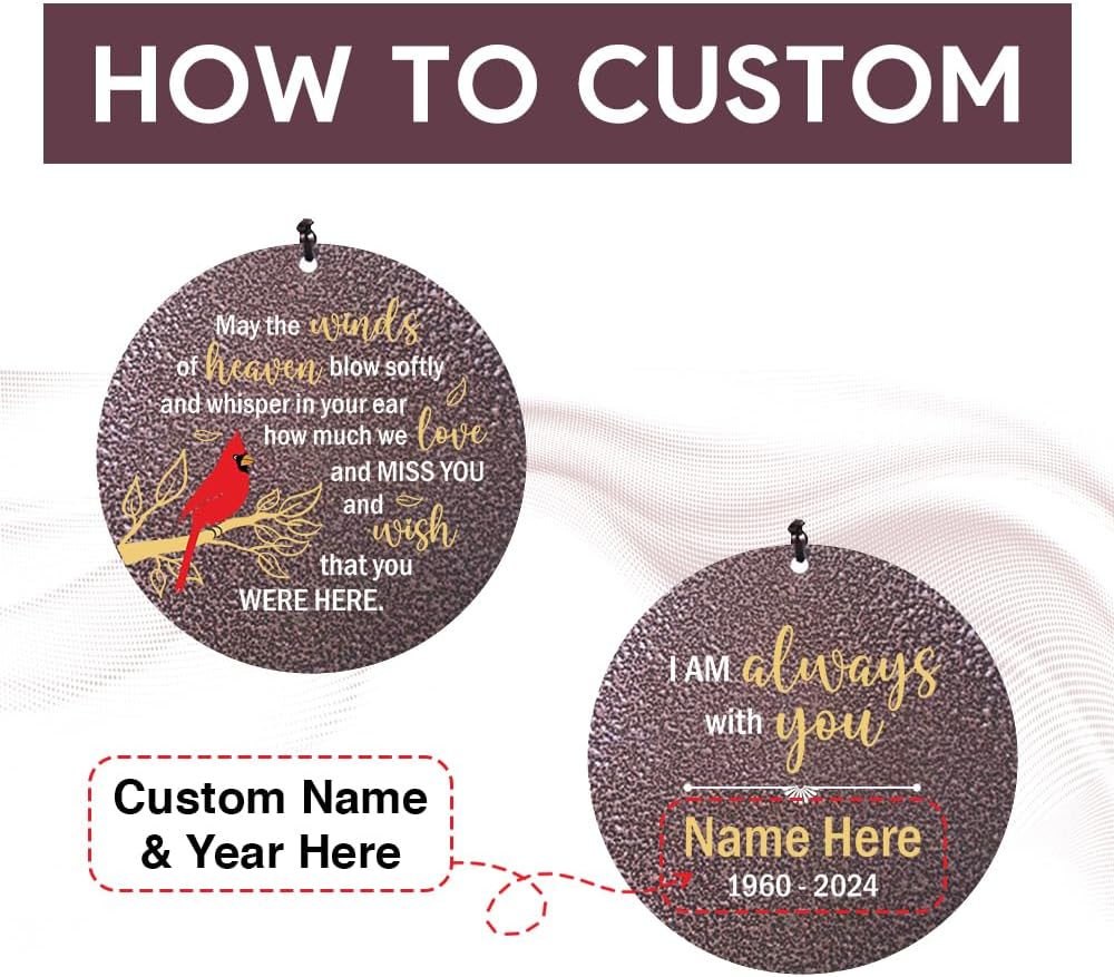 Personalized Memorial Wind Chimes Outdoor, Cardinal Commemorative Gifts for Loss of Loved One, 36Inch Customized Sympathy Wind Chimes Deep Tone, Condolences Gifts for Funeral