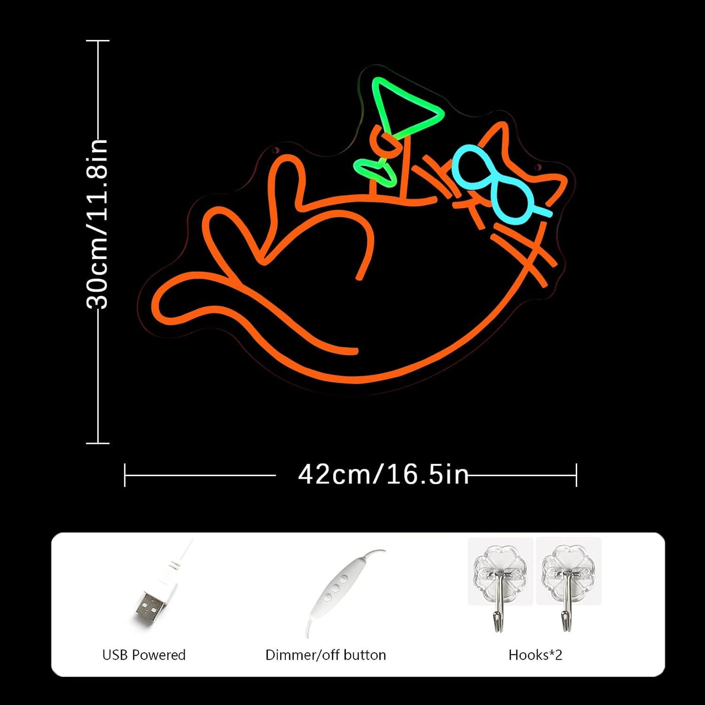 Cat Martini Neon Sign for Wall Decor Bar Neon Light Red Cat with Glasses Drink Beer LED Sign Dimmiable LED Neon Light Sign for Bar Kidsroom Business Bedroom Game Room