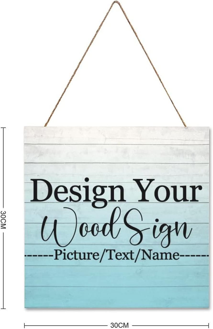 Personalized Hanging Wood Signs, Customized Door Board with Multiple Wood Background and Fonts to Choose, Design Your Rustic Decoration Sign for Home Kitchen Farmhouse 11.8x11.8 inch