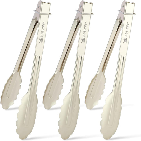 MSY BIGSUNNY 9 Inch Food Tongs for Cooking and Serving- Aluminum Kitchen Utensil - Set of 3 (silver)