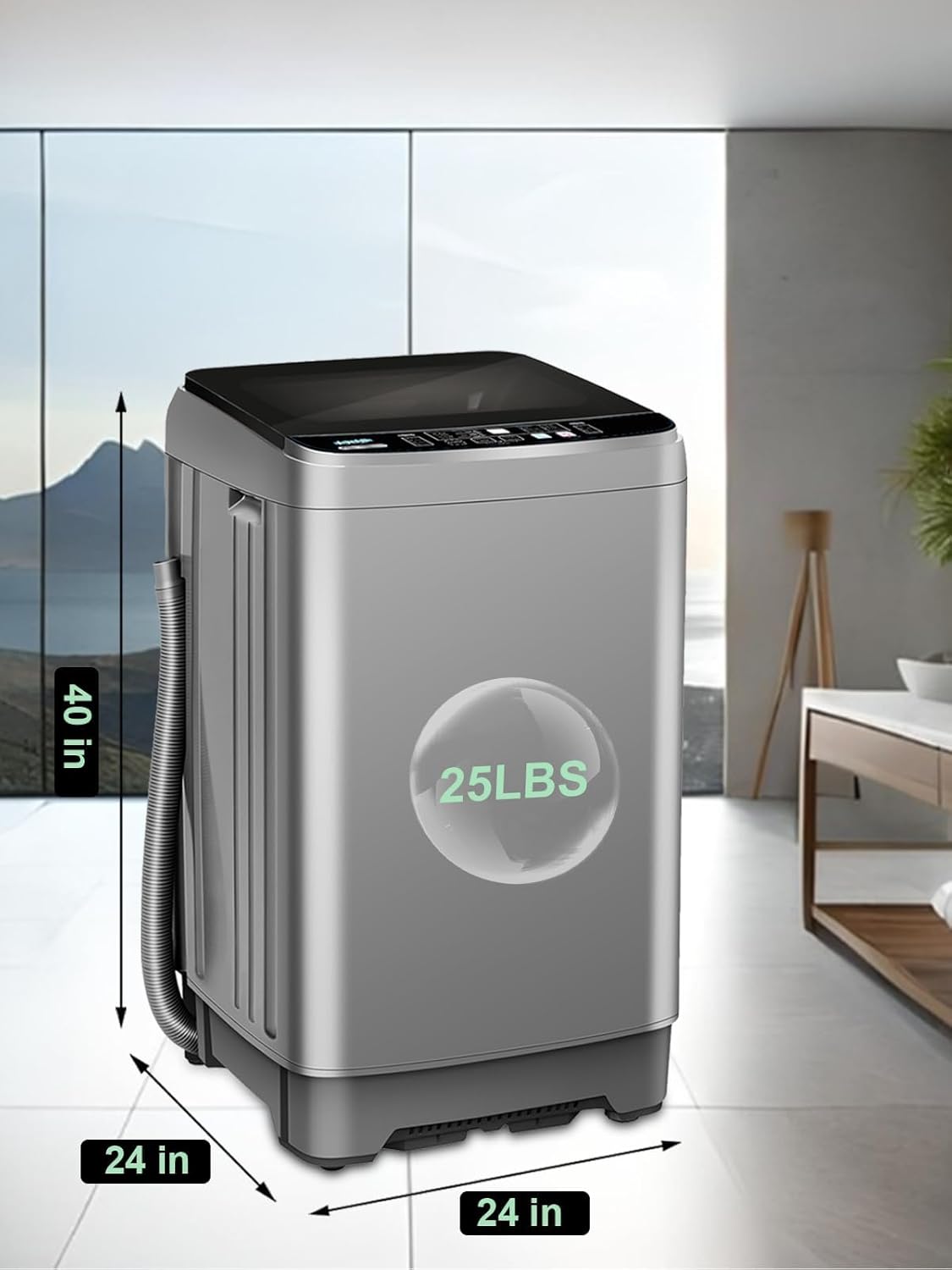 25 lbs Full Automatic Washing Machine with LED Display Compact Washing Machine with Drain Dump, 10 Wash Programs and 8 Water Levels Ideal for Dorms, Apartments, RV, Grey