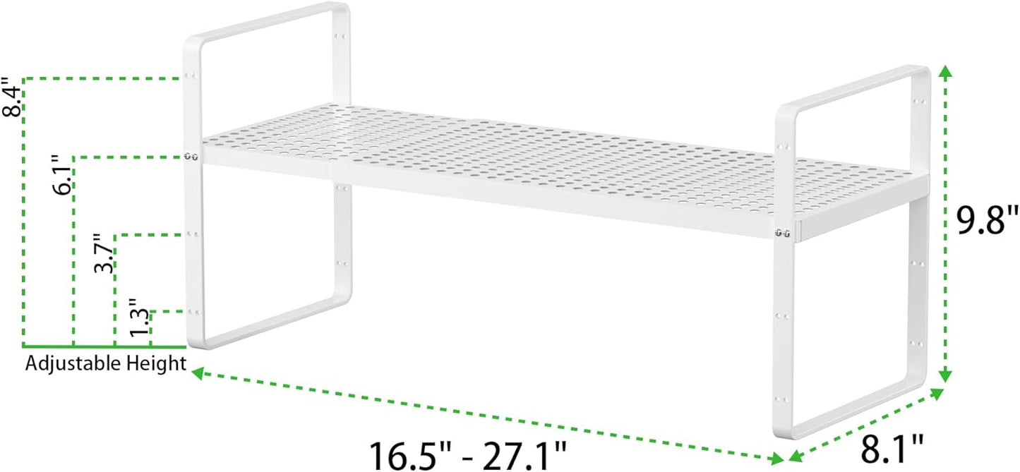 Expandable Cabinet Storage Shelf Stackable Organizer Rack for Kitchen Bathroom Pantry Spice Cupboard Coffee Countertop Home Office Desk Heavy Duty Nonslip White Small 1 Pack