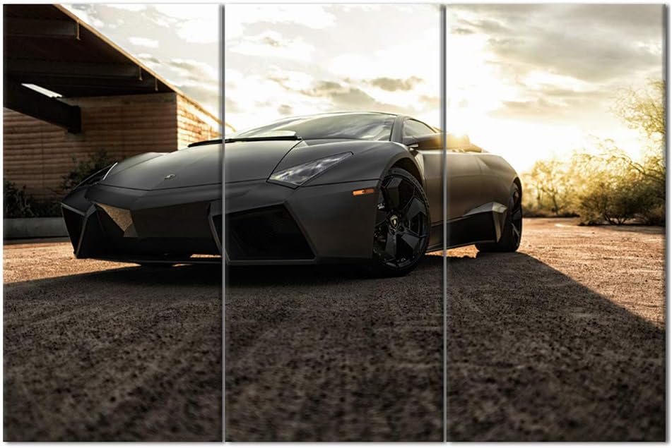 Sports Car in Black and White Posters Canvas Framed Wall Art Racing Cars Pictures Printed on Canvas Painting Artwork for Living Room Bedroom Interior Decoration Ready to Hang 28 x 14inch x 3 panel