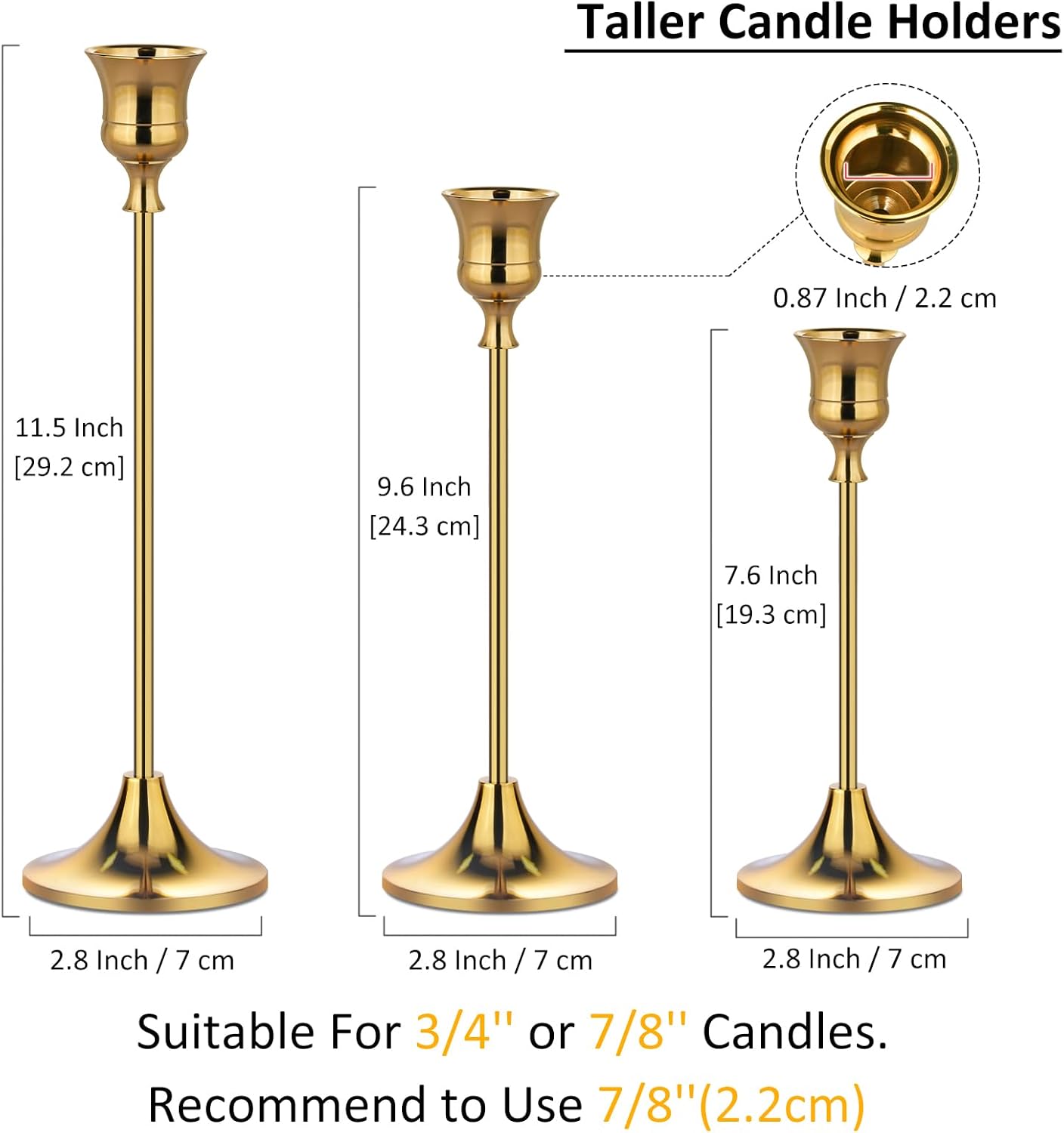 Metal Candle Holders for Candlesticks Taper Candlestick Holders Set Vintage Decorative Centerpiece Candelabra Tall Candle Stands for Halloween Thanksgiving Christmas (Gold, 4 Sets (12 pcs))