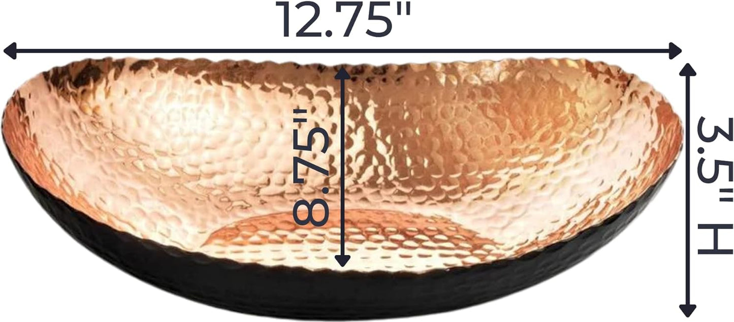 Monarch Abode Hand Hammered Decorative Bowl, 12.75-Inch Black and Copper Plated – Key Bowl for Entryway Table, Catch All, Decorative Fruit Basin, Key Holder, Bowls for Home Decor