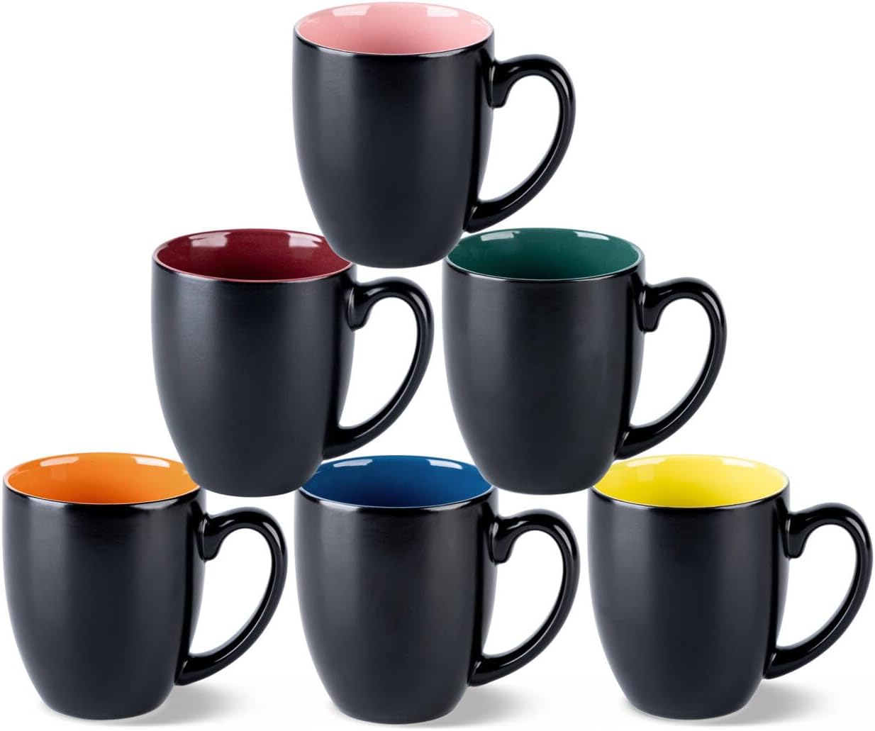 GBHOME 16oz Coffee Mugs Set of 6, Large Ceramic Coffee Mugs for Man, Woman, Dad, Mom, Modern Coffee Mugs Set with handle for Tea/Latte/Cappuccino/Milk/Cocoa. Dishwasher&Microwave Safe,Multi-Color