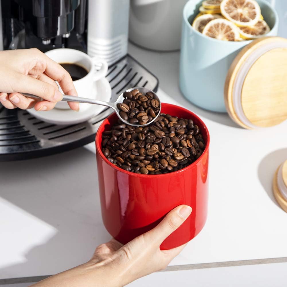 Sweejar Kitchen Canisters Ceramic Food Storage Jar, Stackable Containers with Airtight Seal Wooden Lid for Serving Coffee Bean, Flour, Tea, Cookies and More - 58 Fl Oz (Red)