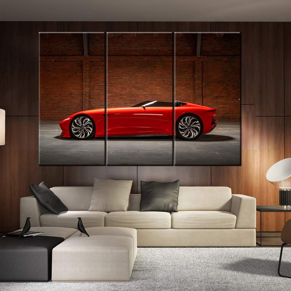TUMOVO Framed Wall Art Picture 3 Pieces Cool Red Sports Car Giclee Canvas Print Paintings for Living Room Ready to Hang Home Decor - 40 x 20inch x 3 Panels