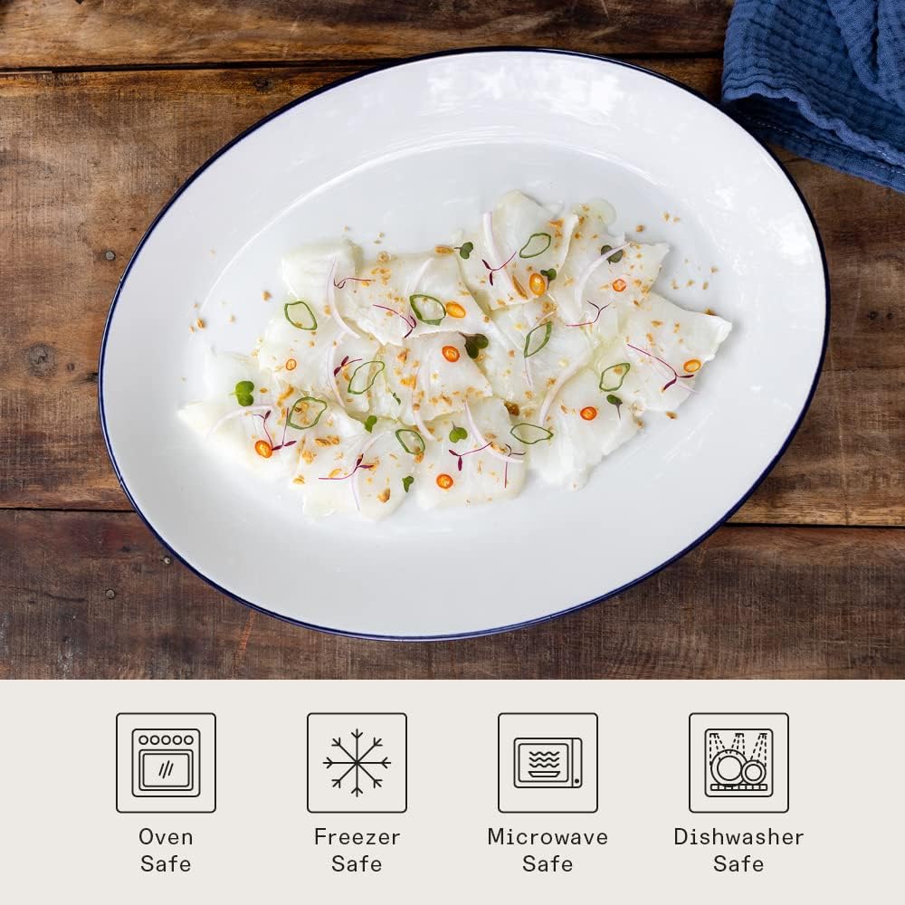 Made In Cookware - Serving Platter - White With Navy Rim- Porcelain England