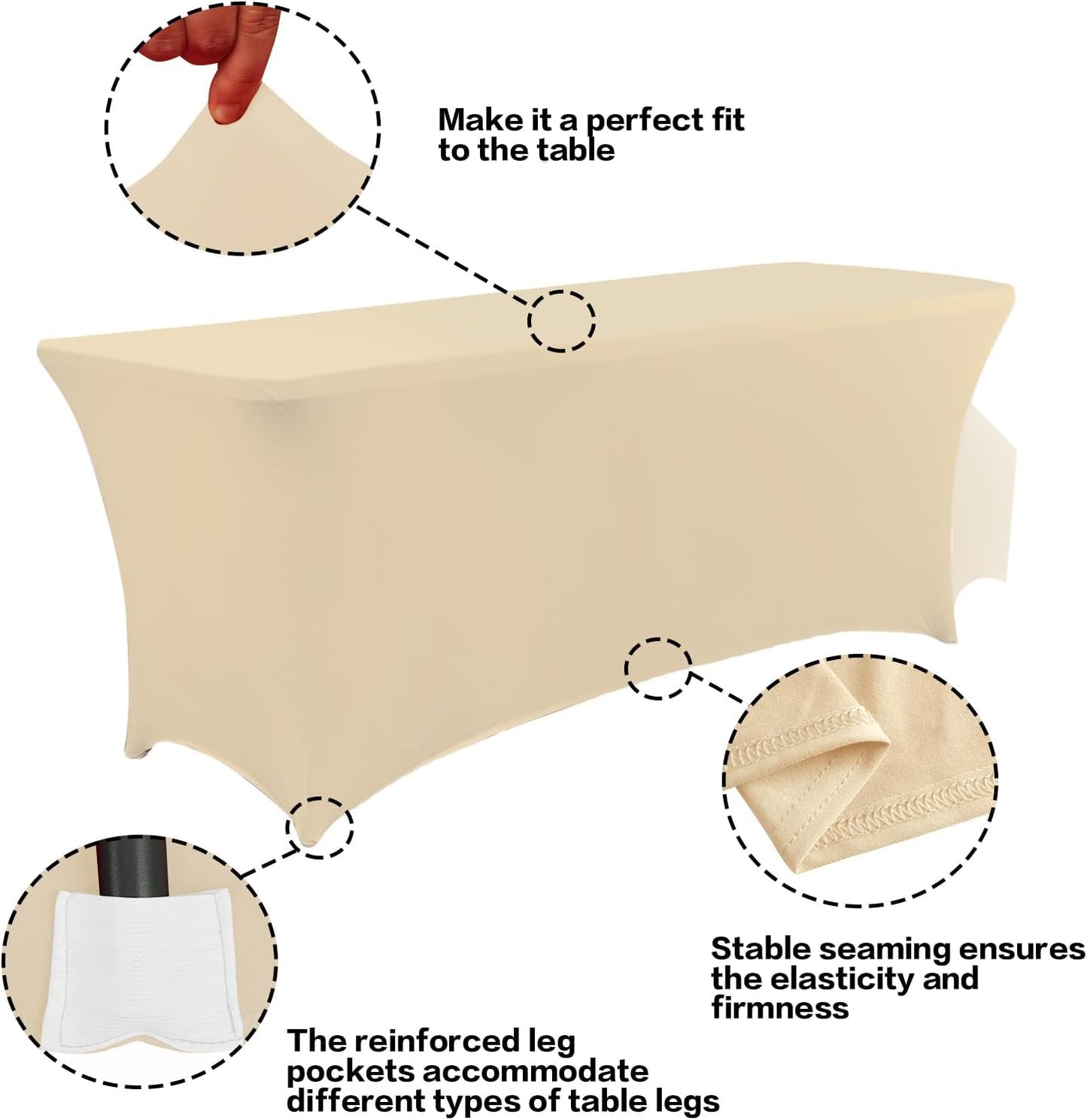 IVAPUPU 4FT Table Cloth for Rectangular Fitted Events Stretch Champagne Table Covers Washable Cover Spandex Tablecloth Protector for Party, Wedding, Cocktail, Banquet, Festival