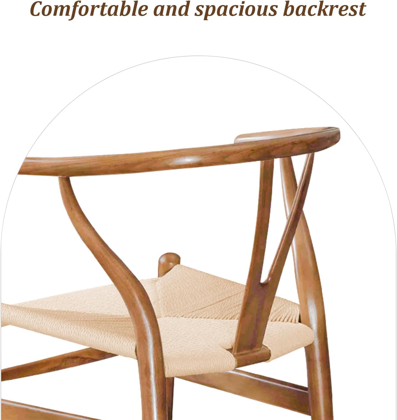 Wishbone Chair Natural Solid Wood Dining Chair/Hans Vegner Y Chair Rattan and Wood Accent Armrest Chairs (Ash Wood - Walnut)