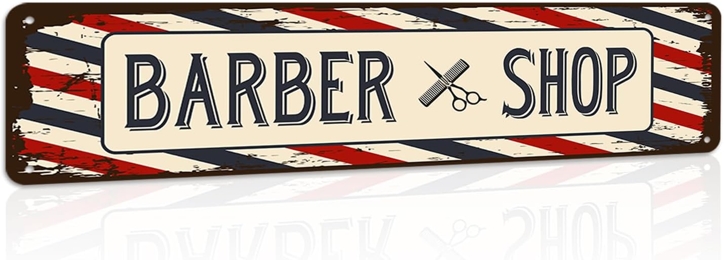 Barber Shop Decor Accessories - Barbershop Poster Metal Tin Signs Vintage Wall Art, Barber Gifts for Men Haircut Decorations 4x16 Inch