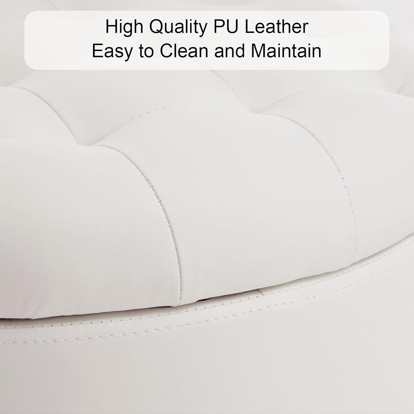 Furniliving Upholstered Button Tufted Round Ottoman, PU Storage Ottoman Round, Removable Lid Convenient Footstools, Classic Ottoman with Storage for Vanity, Nursery Room，IvoryWhite