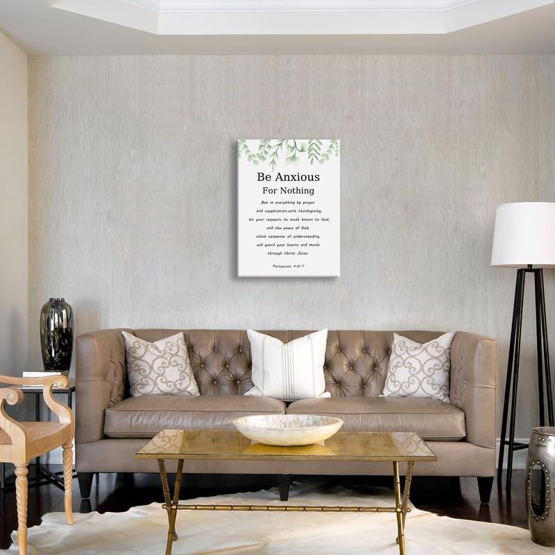 Christian Poster Philippians 4:6-7 Inspirational Canvas Wall Art Painting Print Office Decor Framed Be Anxious for Nothing Motivational Quotes for Wall Art Home Living Room Decor[18" W X 24" H]