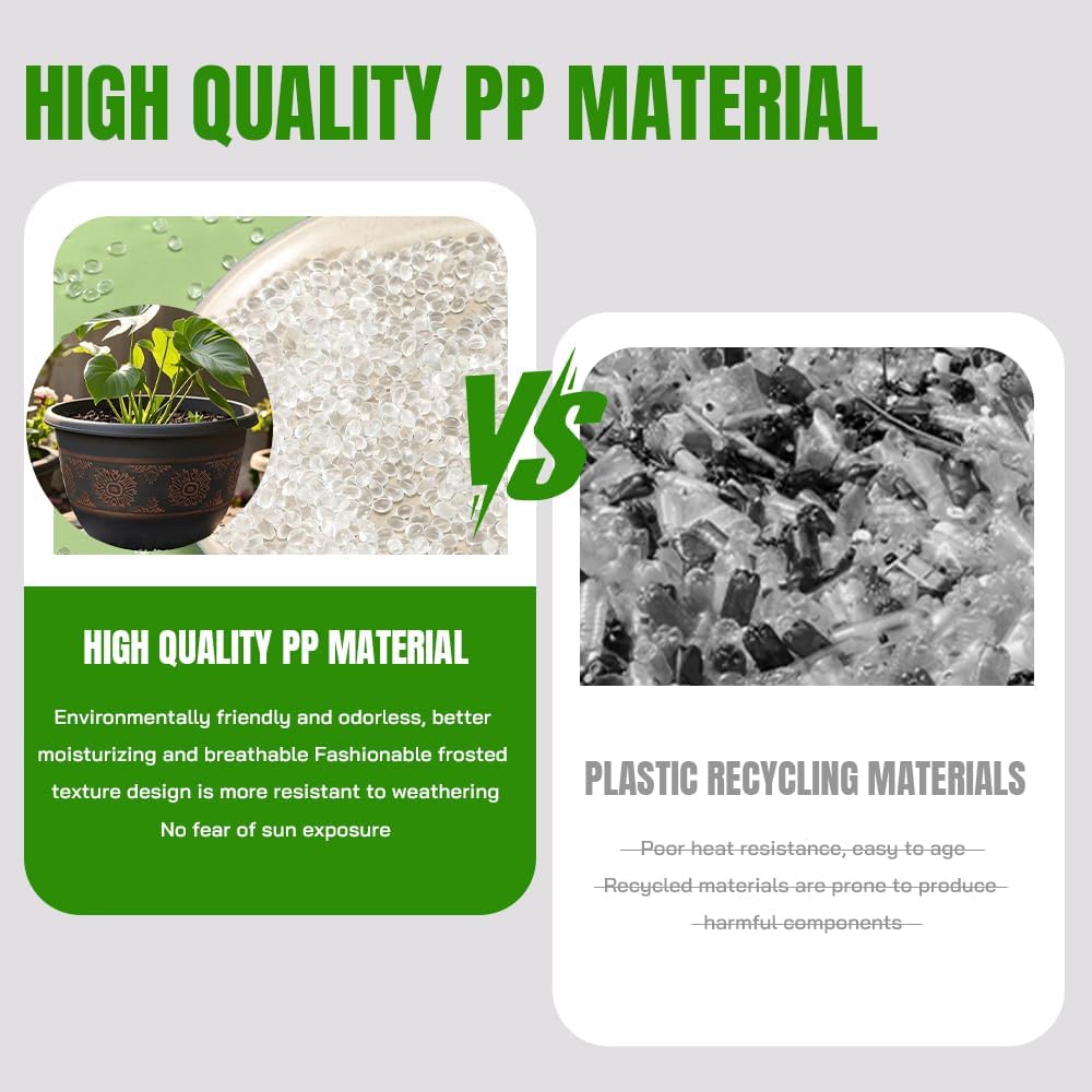 6 Pack 8 inch Plant Pots, Retro Pattern Planters with Drainage Holes and Saucer, Sturdy Plastic Garden Flower Pots for Indoor & Outdoor Plants