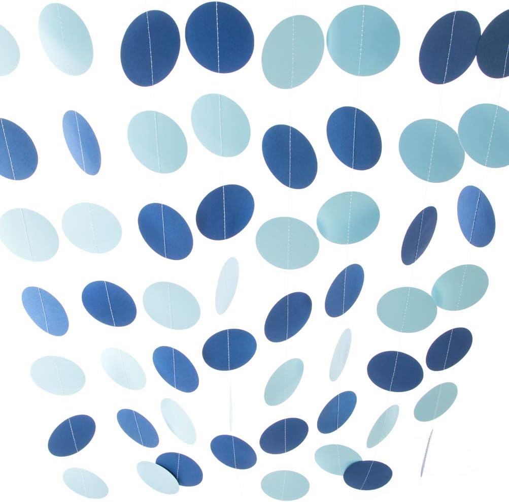 WEVEN Blue Paper Garland Circle Dots Party Garland Streamer Backdrop Hanging Decorations, 2.5" in Diameter, 20 Feet in Total