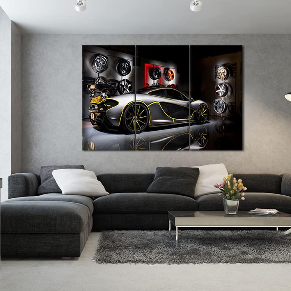 TUMOVO Black Pictures Sports Car Painting Canvas 3 Pieces Canvas Wall Art Modern Artwork Home Decorations for Living Room Bedroom Giclee Wooden Frame Gallery-Wrapped Ready to Hang 28 x 14inch x 3
