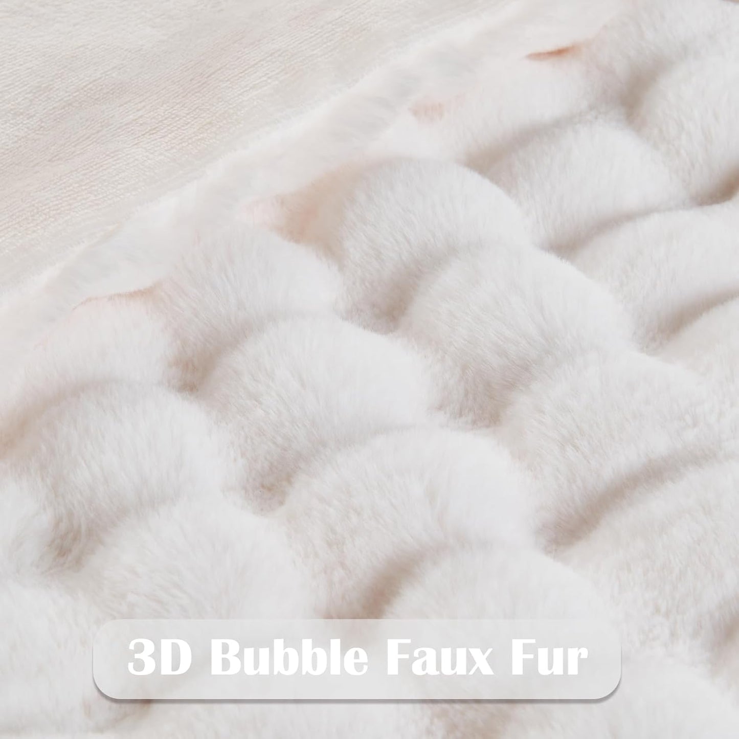 NEWCOSPLAY Faux Fur Queen Blanket Ivory Bubble Blanket Thick Warm Soft for Couch Sofa Bed 550GSM (Ivory, Queen(90"x90"))