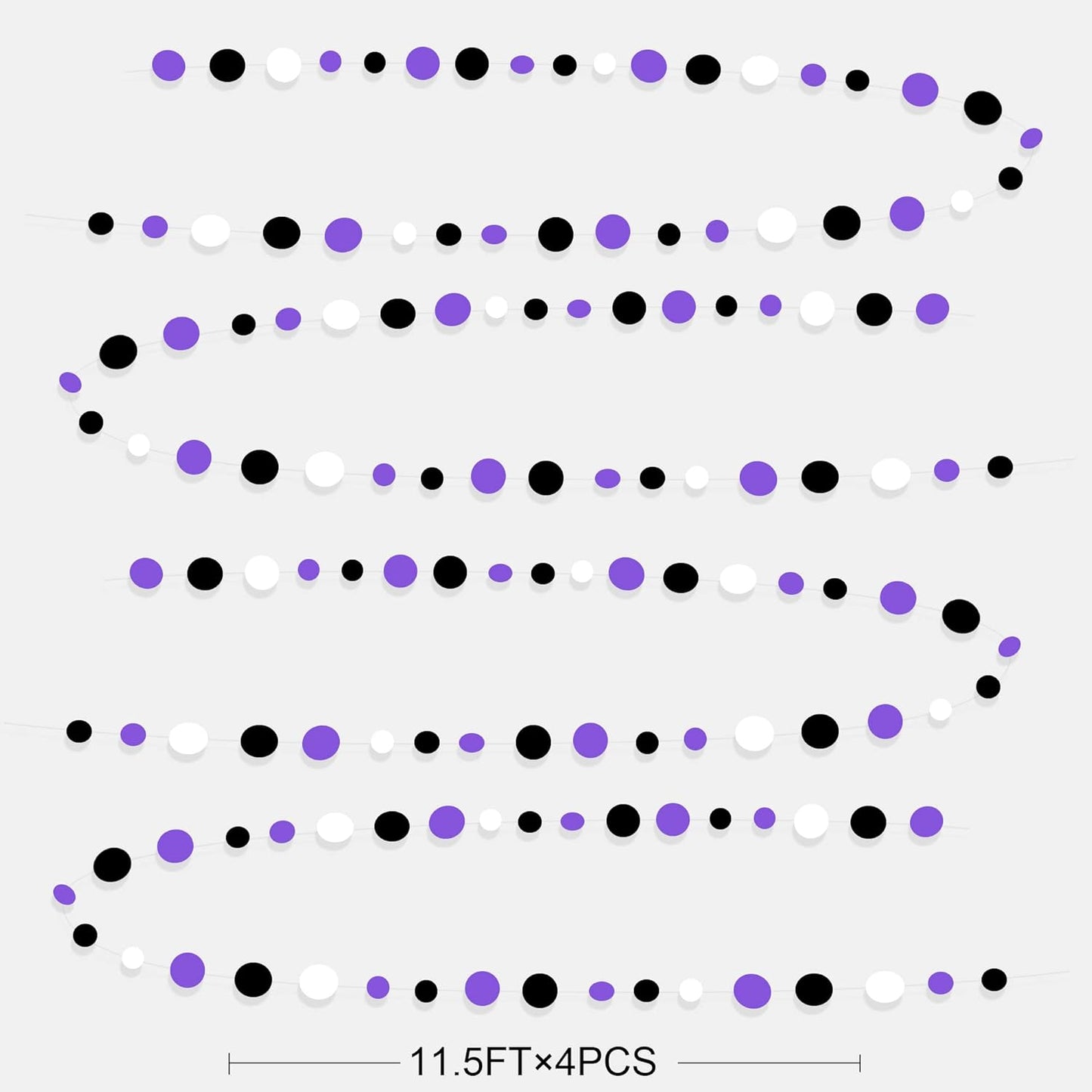 46Ft Purple Black Circle Dots Garlands Black Purple and White Polka Dot Hanging Paper Streamer Banners for Birthday Graduation Wedding Bridal Shower Baby Shower Halloween Party Decorations Supplies