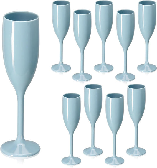 XUWAIDSGN Acrylic Champagne Flutes Toasting Glasses Unbreakable Mimosa Bar Reusable Wine Glasses Vintage Champagne Flutes Stemmed Drinking Cups 5.4 OZ for Christmas Birthday (10, Blue)