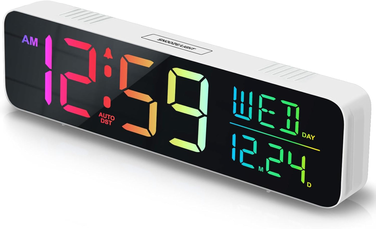 Peakeep Large Display Digital Alarm Clock for Bedrooms, Date Day of Week Temp Desk Table Clocks for Living Room Office, Dimmable Plug in Electric Clock, 5 Volumes, Loud, Auto DST