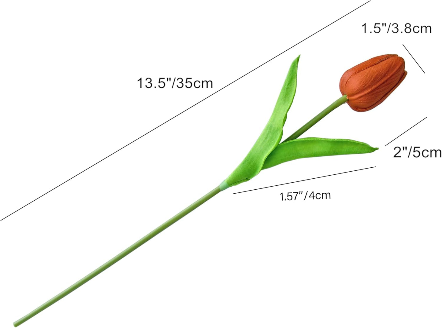 Mandy's Artificial Tulips 20 Stems Dark Orange PU Faux Flowers for Wedding Home Decor 13.5 Inch