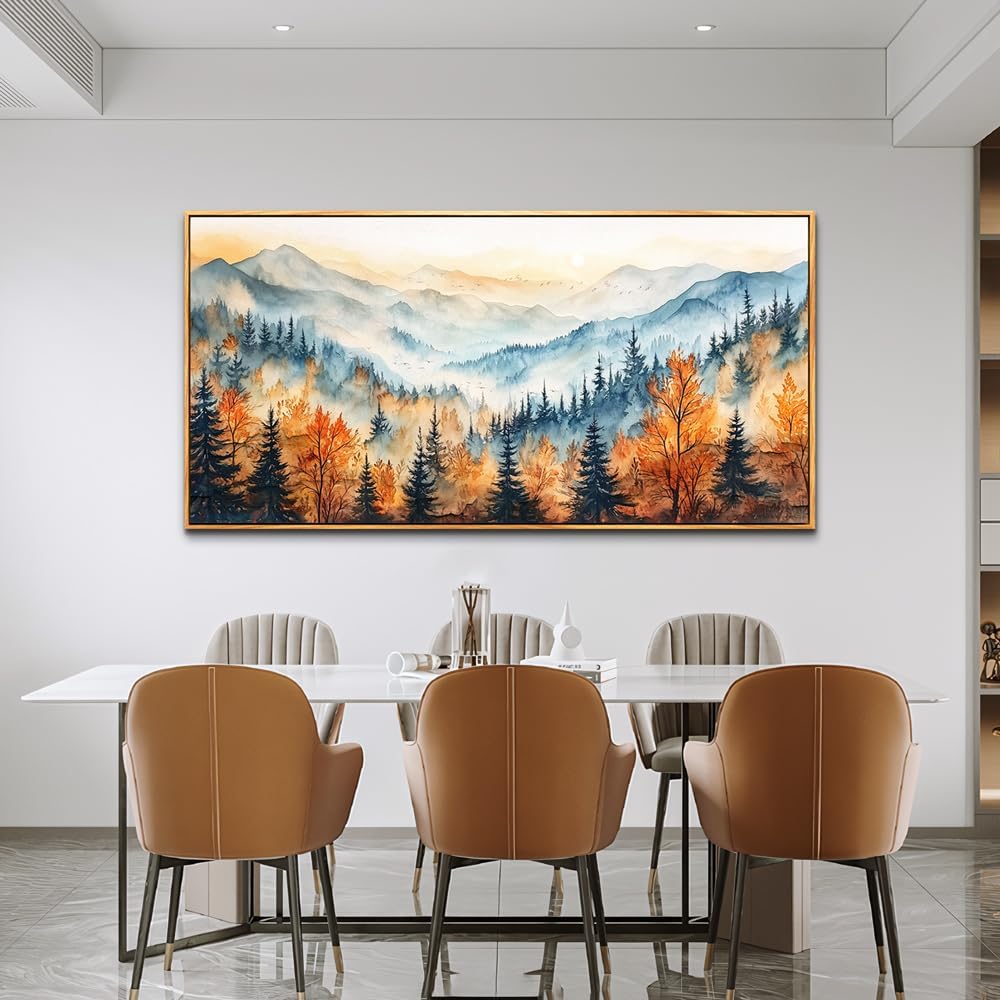 KELIYUAN Large Canvas Wall Decor For Living Room Wall Art For Bedroom Office Murals Abstract Mountain Forest Painting Farmhouse Wall Pictures Modern Room Home Decor Aesthetics Wood Framed 24"X48"