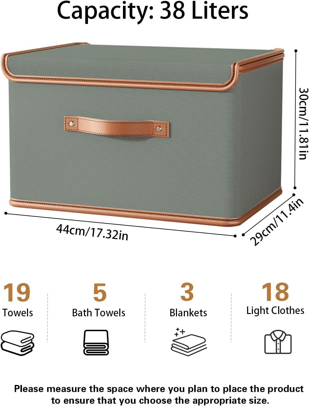 Tuza 2 Pack Storage Bins with Lids, Collapsible Closet Organizer Container, Fabric Organizer Box with Handles, Decorative Storage Boxes with Lids for Organizing Clothes, Blanket, Grey, Large