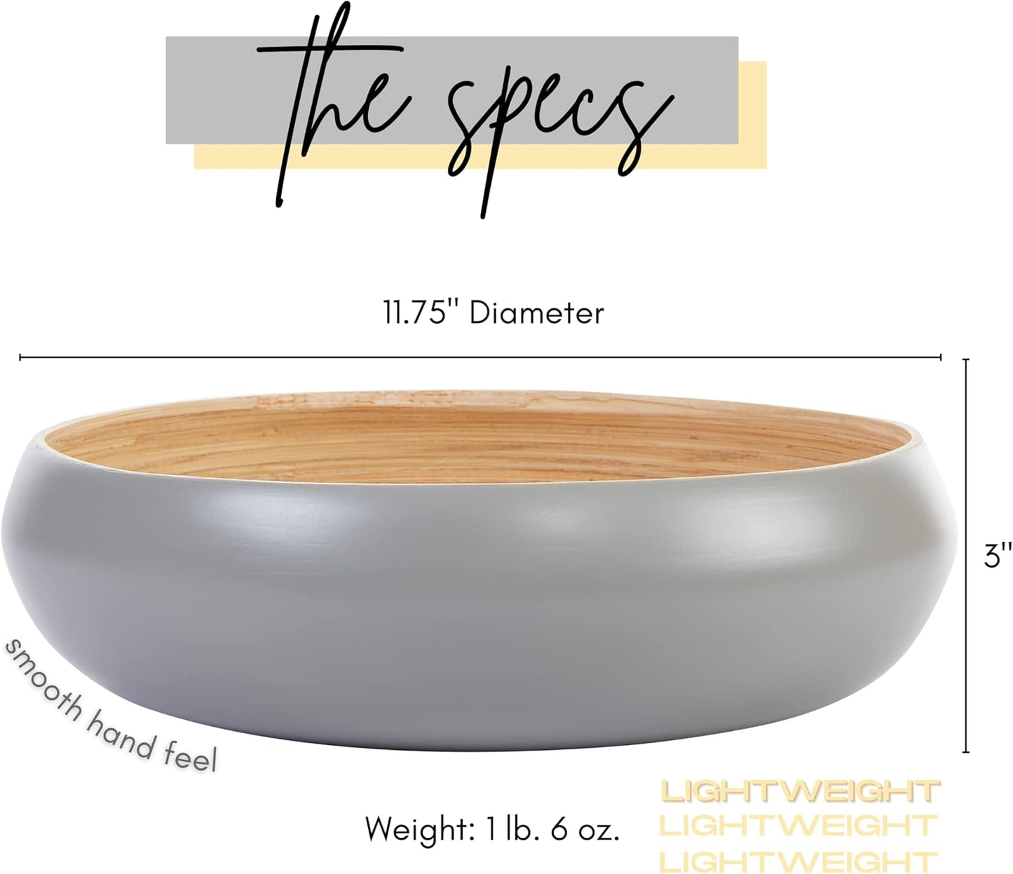 Fruit Bowl For Kitchen Counter, Decorative Bowl, Large Serving Bowl Or Fruit Basket For Kitchen Decor Spun Bamboo (Gray)