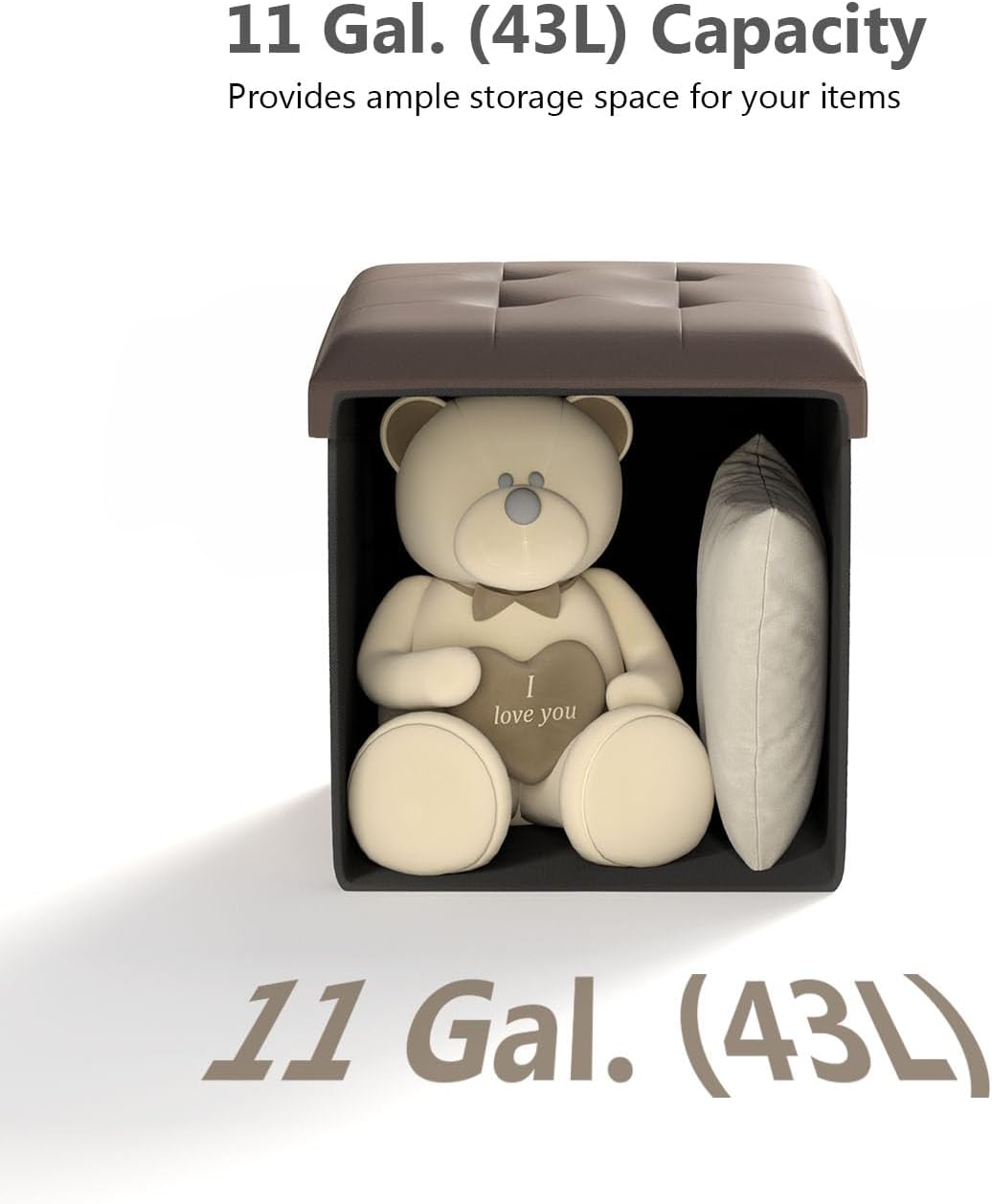 15 Inches Small Folding Storage Ottoman Cube, Storage Footrest, Foot Rest Stool, for Living Room, Bedroom, Dorm, Hallway, Entryway, Brown