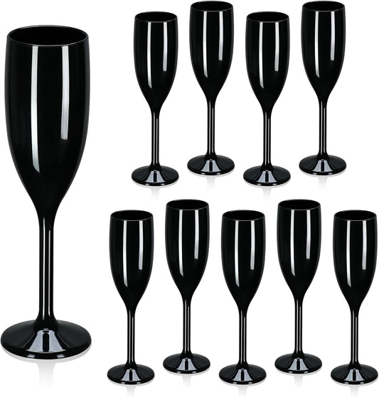 XUWAIDSGN Acrylic Champagne Flutes Toasting Glasses Unbreakable Mimosa Bar Reusable Wine Glasses Vintage Champagne Flutes Stemmed Drinking Cups 5.4 OZ for Christmas Birthday (10, Black)