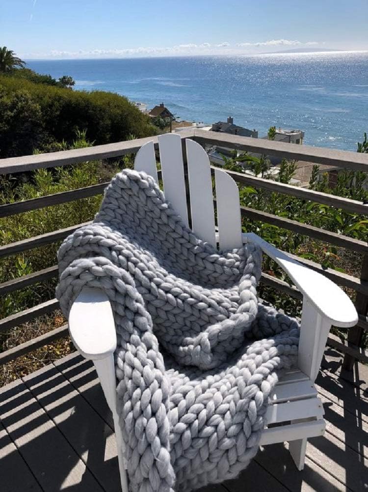 Chunky Knit Blanket Soft Handmade Knitting Throw for Bedroom Sofa Decor Super(Light Gray 40"x40")