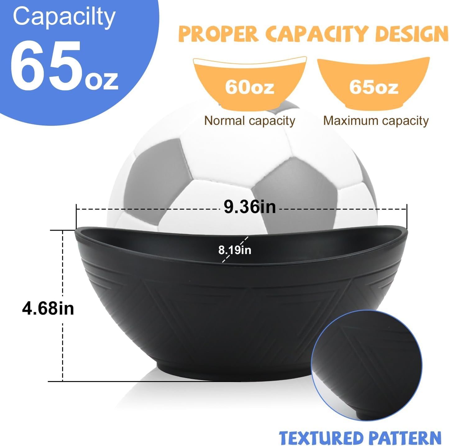 Big Wheat Straw Bowls,Unbreakable Large Salad Bowls,Dishwasher and Microware Safe Plastic Bowls Reusable,Kitchen Bowl Set for Salad,Cereal,Soup and Oatmeal.Black and White